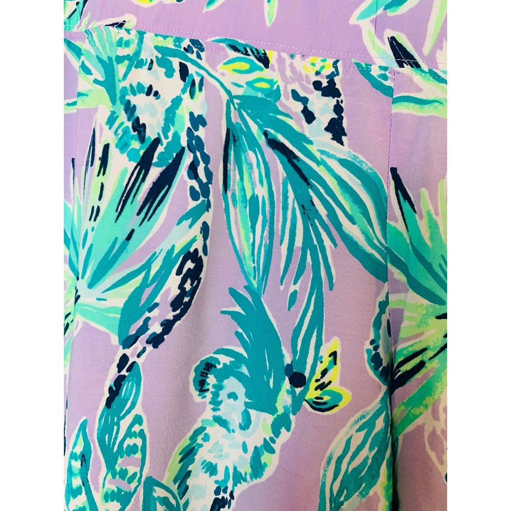 Lilly Pulitzer Wide Leg Pants Women XL Purple Teal Tropical Floral Resort Beach - Picture 9 of 10